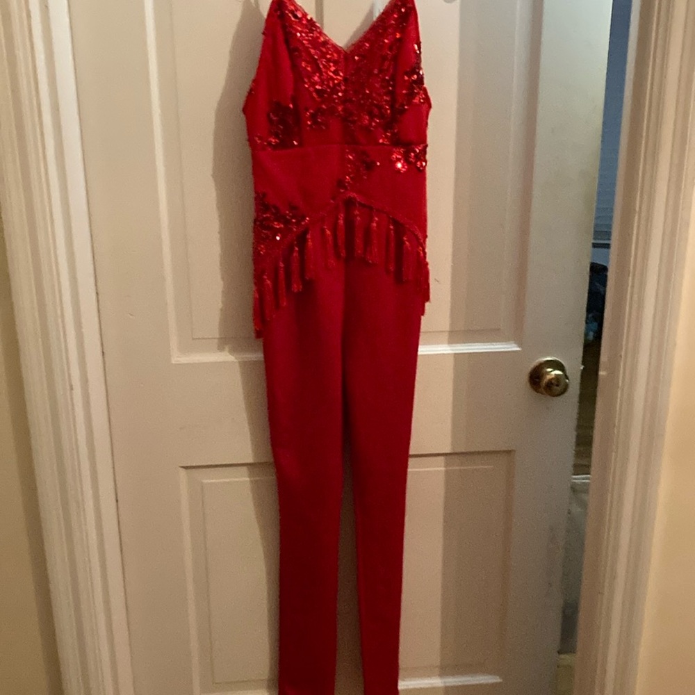 Red Sequin Tassel Jumpsuit